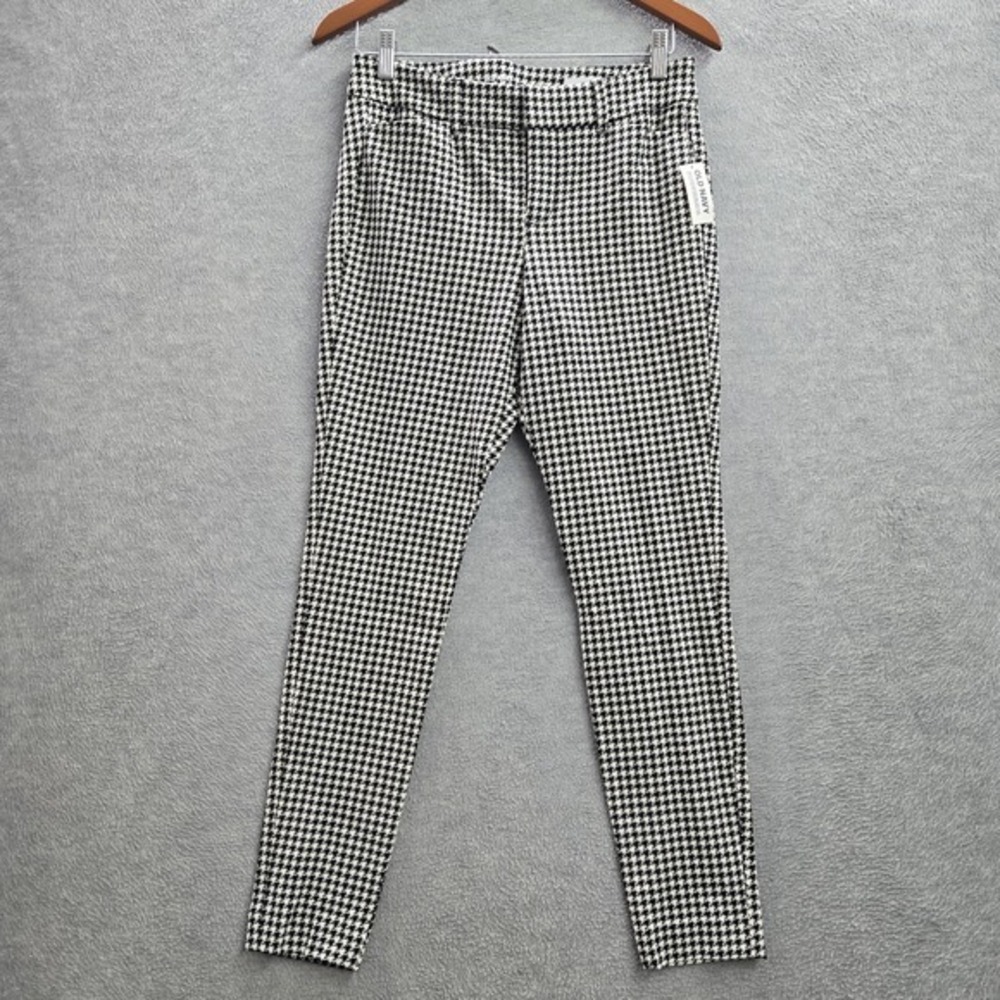 Old Navy Women Pants 4 PETITE Black Houndstooth Dress Pants High-Rise Pixie - Picture 1 of 16
